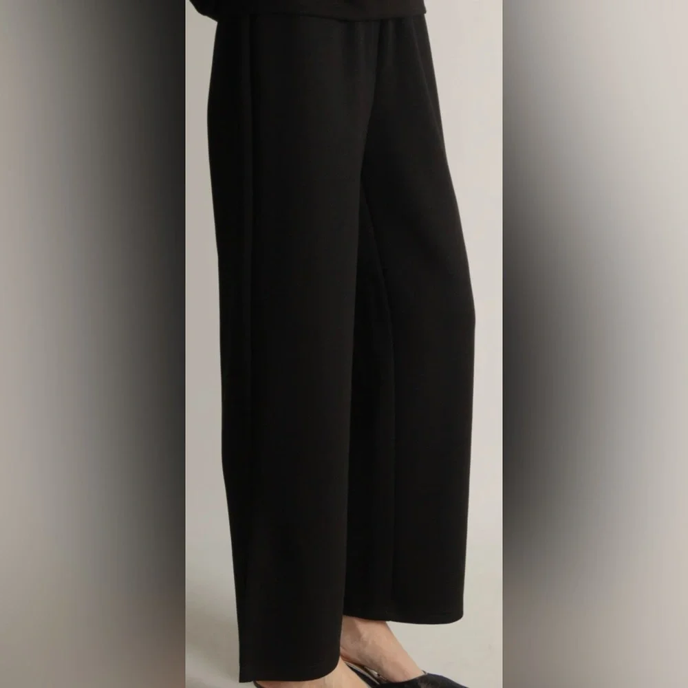 P.CILL‎ Blake Wide Leg Pants with Bottom Slits Butter Modal Black Size Small